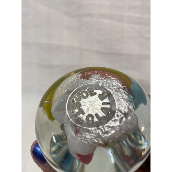 Vintage Joe St Clair Pink Yellow and Blue Flowers Green Leaves Bell Paperweight - Picture 6 of 12